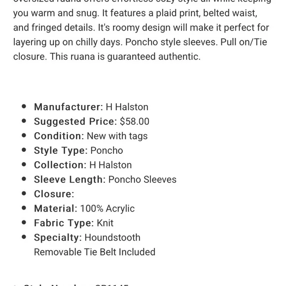 White/grey/black Halston Ruana Belted Poncho Sweater NWT - Picture 3 of 4